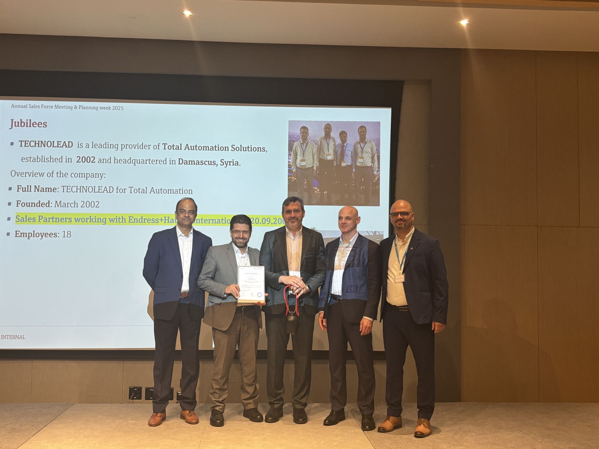TECHNOLEAD receives a Certificate of Appreciation from Endress+Hauser